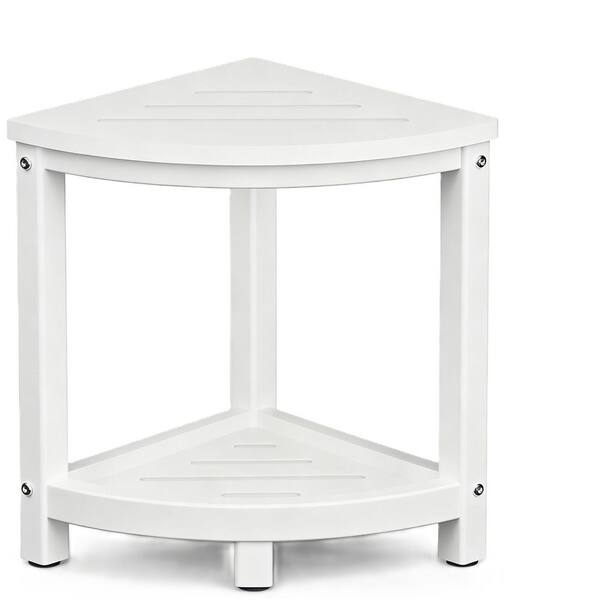 HDPE Shower Seat in White, Corner Shower Bench Seat, Shower Stool for Shaving Legs with Baffle Storage Shelf, Foot Rest