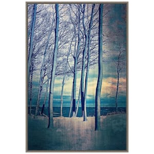 Winter Trees At Lake Michigan 1-Piece Floater Frame Color Nature Photography Wall Art 33 in. x 23 in.