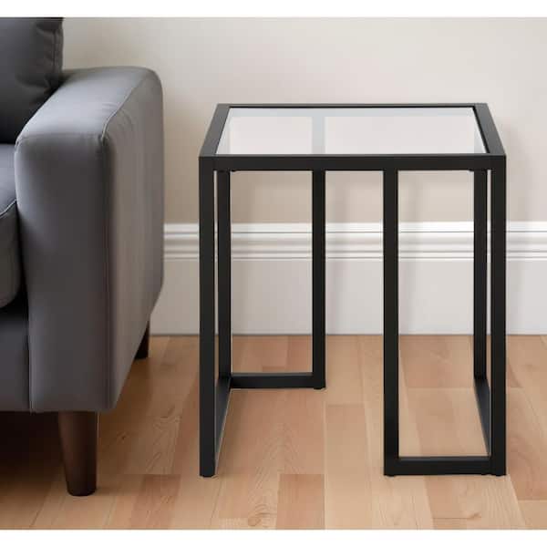 HomeRoots 20 in. Black Square Glass End Table