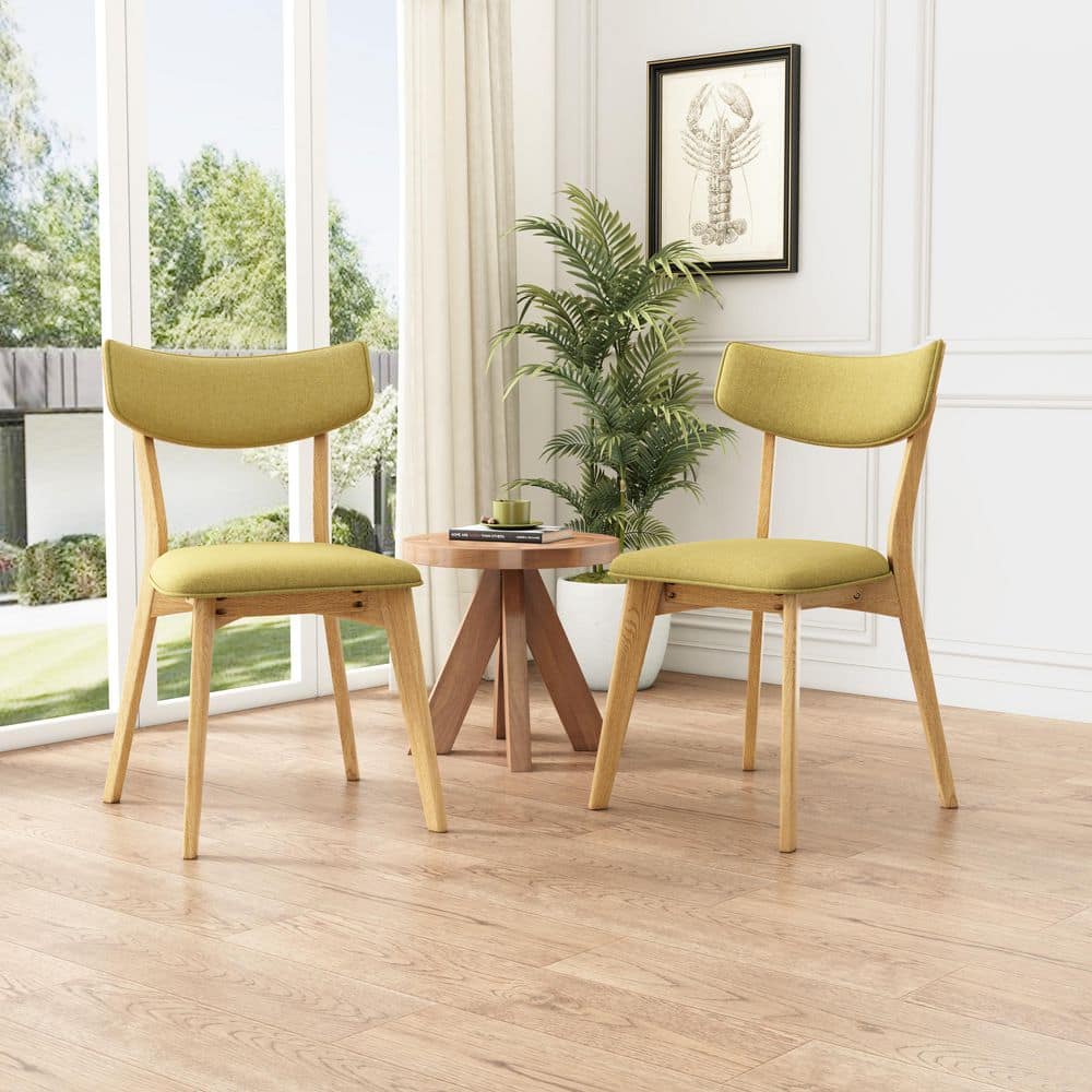 Green Tea Upholstered Mid-Century Modern Side Chairs with Oak Frame, Set of 2