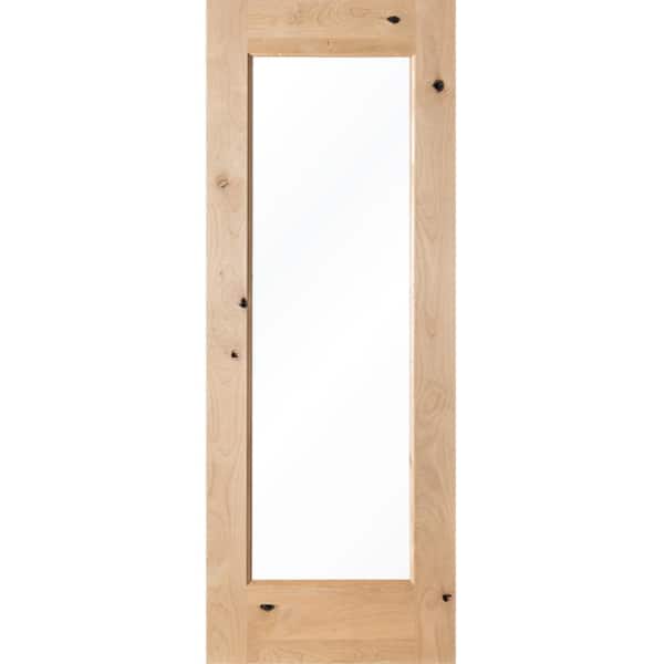 Krosswood Doors 28 in. x 80 in. Modern Knotty Alder 1-Lite Wood Stainable Interior Door Slab