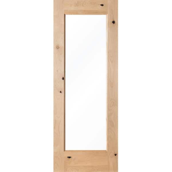 Krosswood Doors 30 in. x 80 in. Rustic Knotty Alder 1-Lite Wood Stainable Interior Door Slab