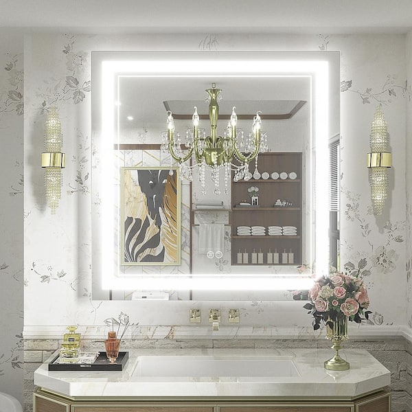 Apmir 38 in. W x 38 in. H Square Frameless 192 LEDs/m Front Lighted Anti-Fog Tempered Glass Wall Bathroom Vanity Mirror