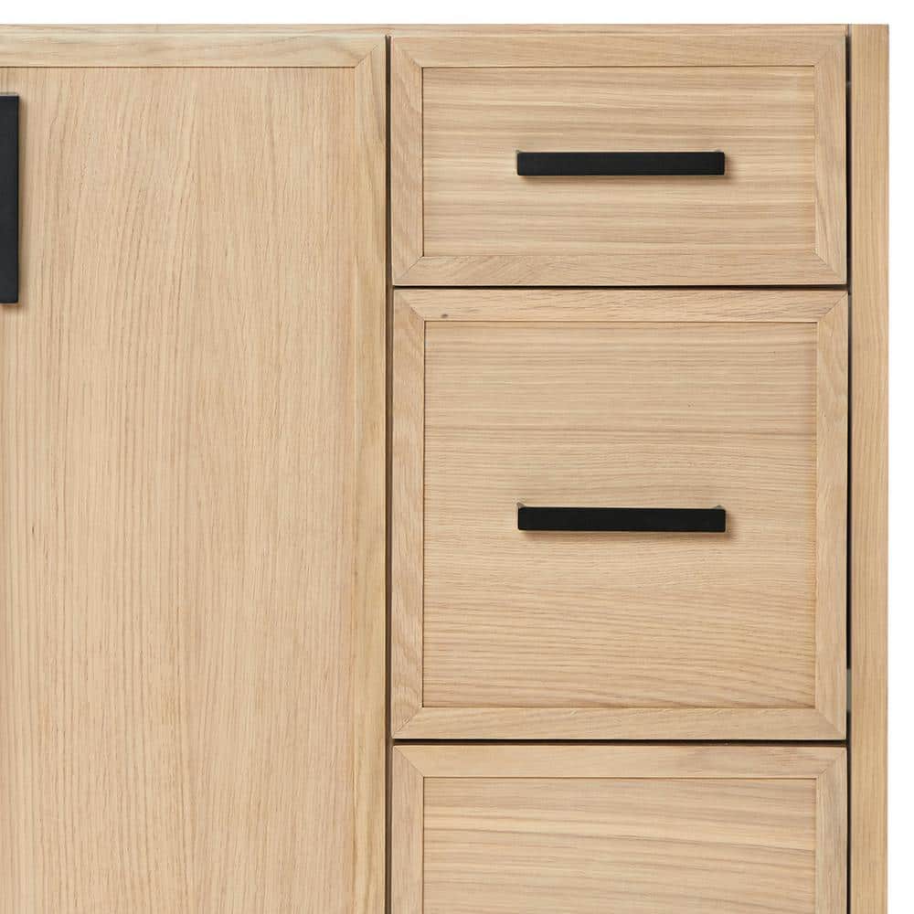 Kelly 60" White Oak Freestanding Bathroom Vanity Cabinet with Black Handles