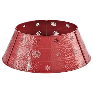 26 in. Red Steel Home Xmas Decoration Christmas with Snowflake Printed Christmas Tree Collar