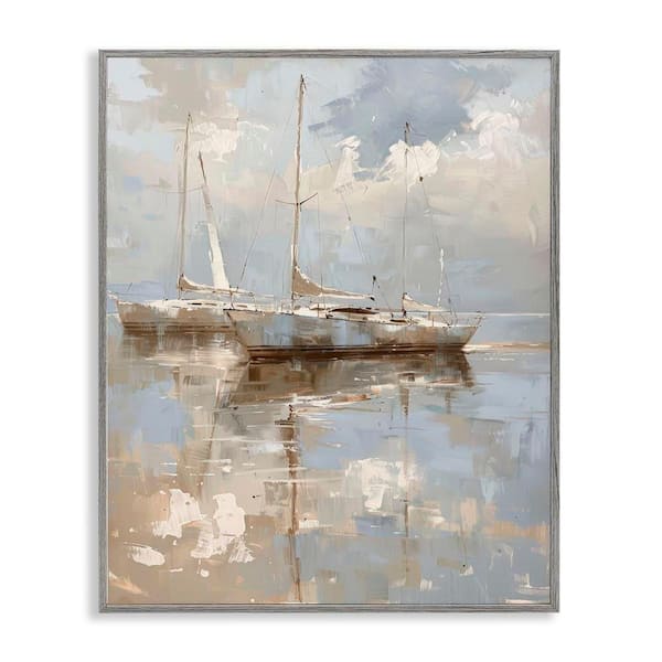 Race Day Sailboats by Petal Prints Design Gray Framed Typography Giclee Art Print 30 in. x 24 in.