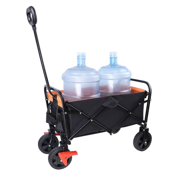 1.3 cu. ft. Mini Folding Wagon, Metal Garden Cart, Beach, Shopping, (Black Plus Yellow Plus Brake)