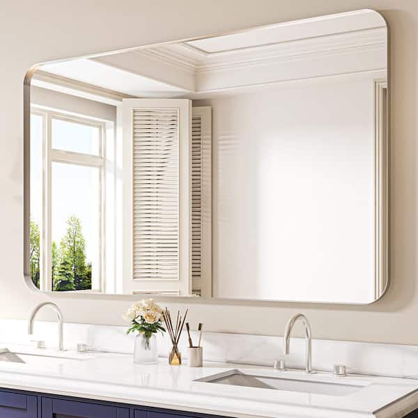 60 in. W x 36 in. H Rectangular Aluminum Framed Wall Bathroom Vanity Mirror in Silver