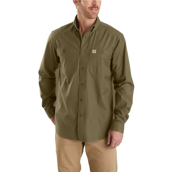 Carhartt Men's Medium Military Olive Cotton/Spandex Rugged Flex Rigby Long Sleeve Work Shirt