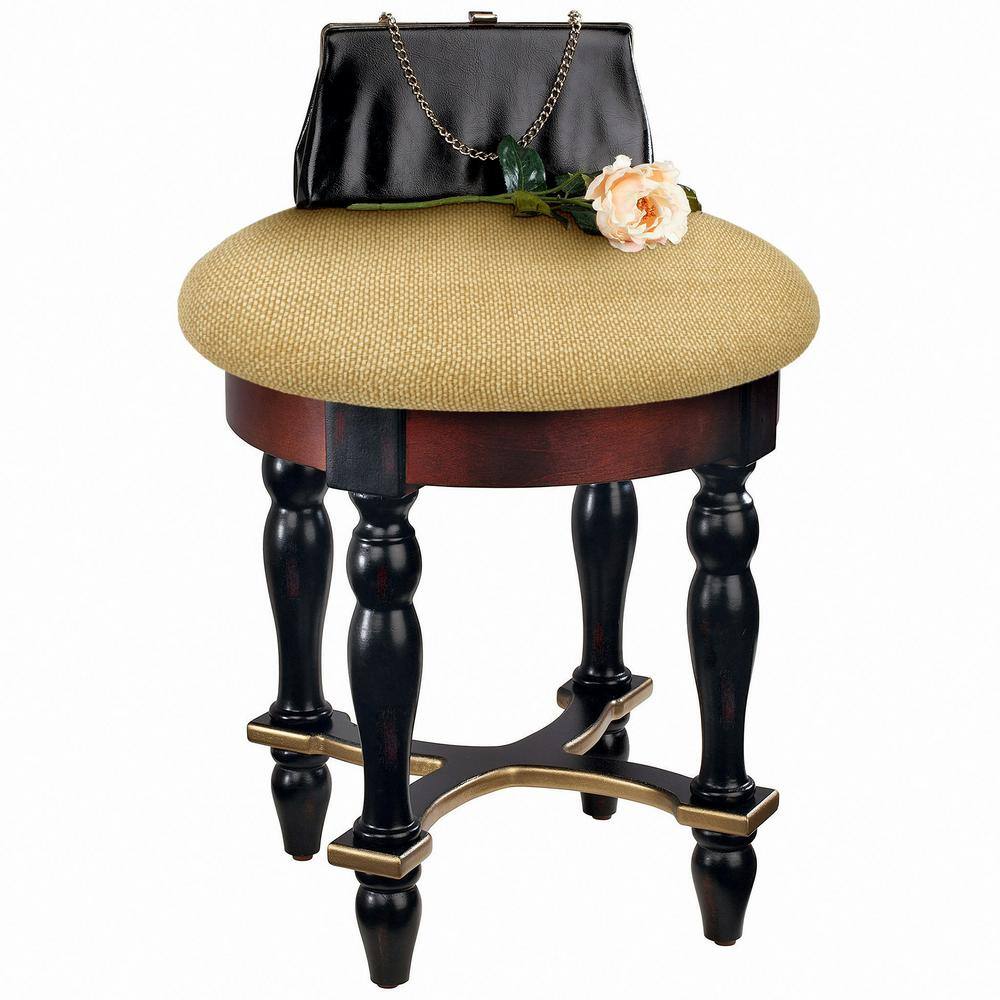 Grand Duchess Walnut and Black Solid Wood Accent Stool
