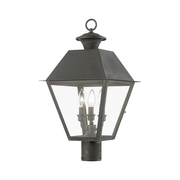 AVIANCE LIGHTING Helmsdale 22 in. 3-Light Charcoal Cast Brass Hardwired Outdoor Rust Resistant Post Light with No Bulbs Included
