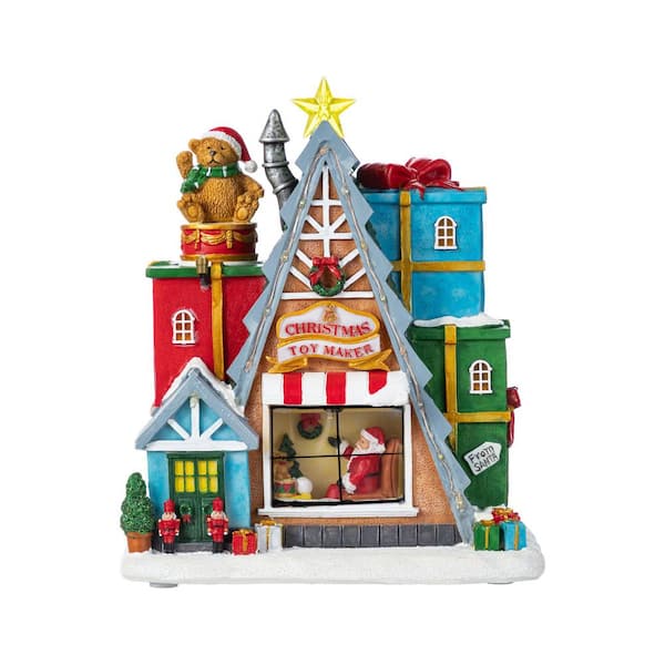 Glitzhome 10.75 in. Lighted Toy Market Resin Christmas Village