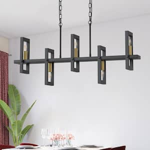 5-Light Black Linear Island Pendant Hanging Light Modern Farmhouse Chandelier Light for Kitchen Dining Room Restaurant