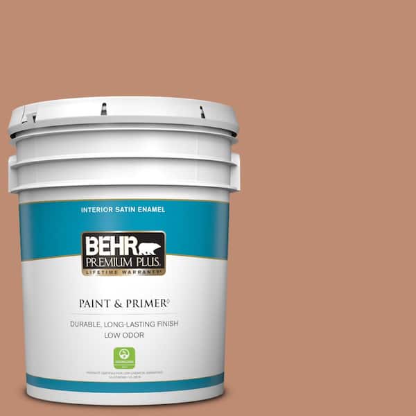 BEHR PREMIUM PLUS 5 gal. #230F-5 Suntan Glow Satin Enamel Low Odor Interior Paint & Primer