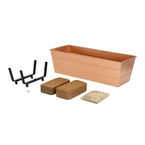 24 in. W Medium Copper Plated Galvanized Steel/Wrought Iron Bloom Box Garden Growing Kit w/Brackets for 2 x 6 Railings