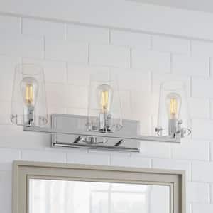 Creek Crossing 24 in. 3-Light Chrome Industrial Bathroom Vanity Light with Clear Glass Shades