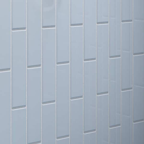 2 in. x 8 in. Caribbean Blue Gloss Glass Subway Tile Sample