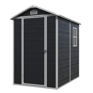 4x6 ft Black Polypropylene Storage Plastic and Metal Shed with Floor, Lockable Door and Ventilation Window