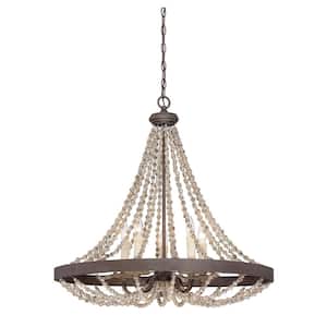 Mallory 30 in. W x 30 in. H 5-Light Fossil Stone Candlestick Pendant Light with Bead Accents