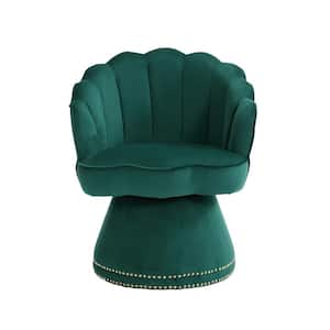 Modern Emerald Velvet Upholstered Swivel Round Accent Armchair