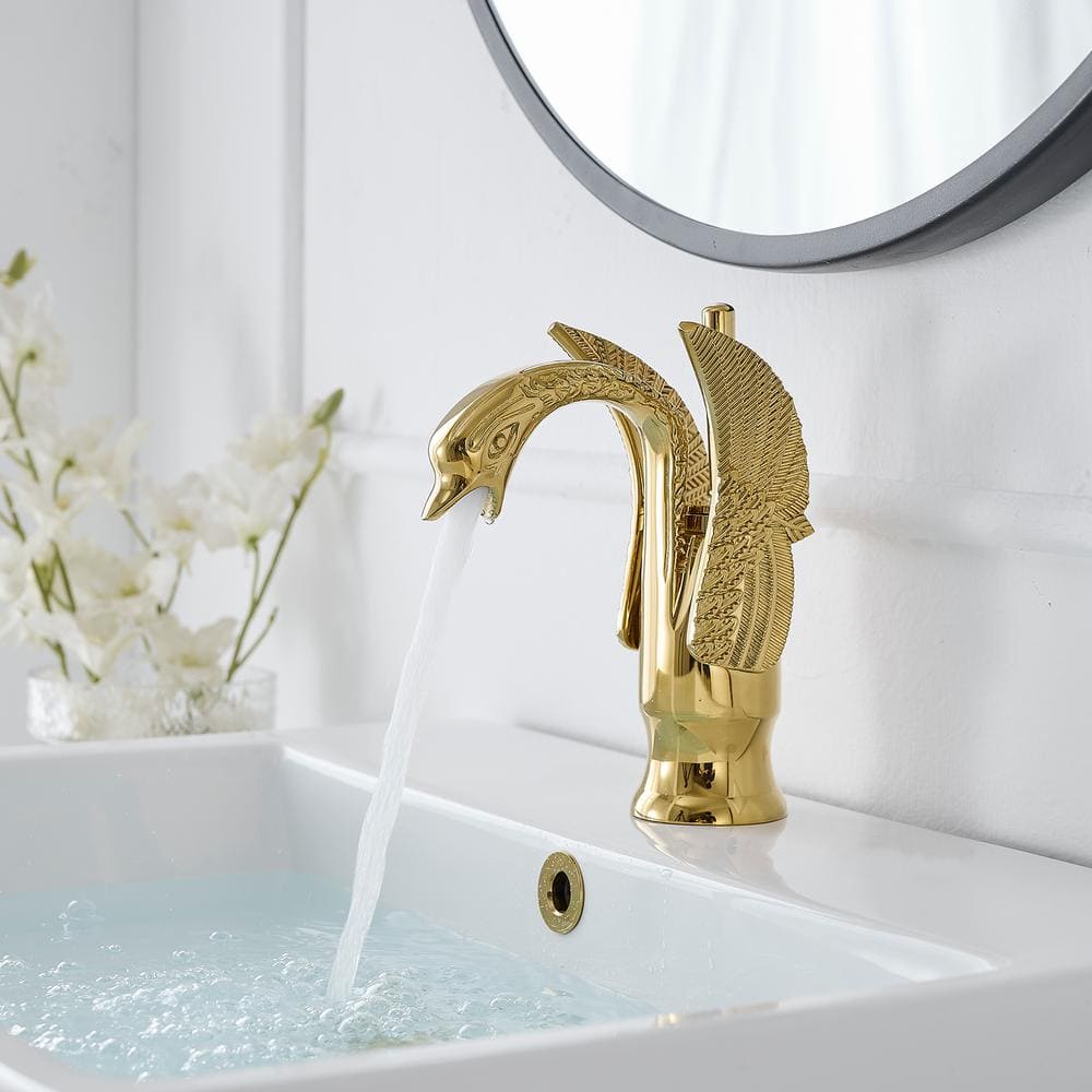 Gold Polished Brass Swan Single Handle Bathroom Faucet