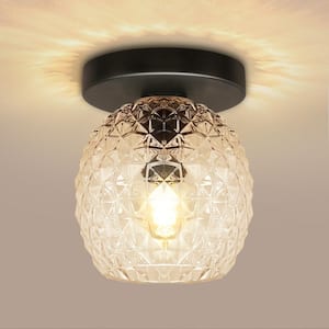 5 in. Mini Gold Industrial Semi Flush Mount, Globe Glass Shade Ceiling Light Fixture for Corridor, Entryway, Hallway