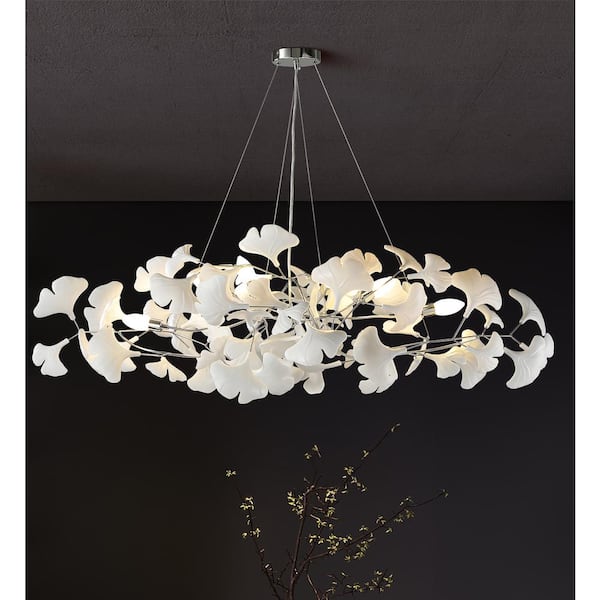 YUYI 6 Light Silver Chandelier, Luxury Ginkgo Branch