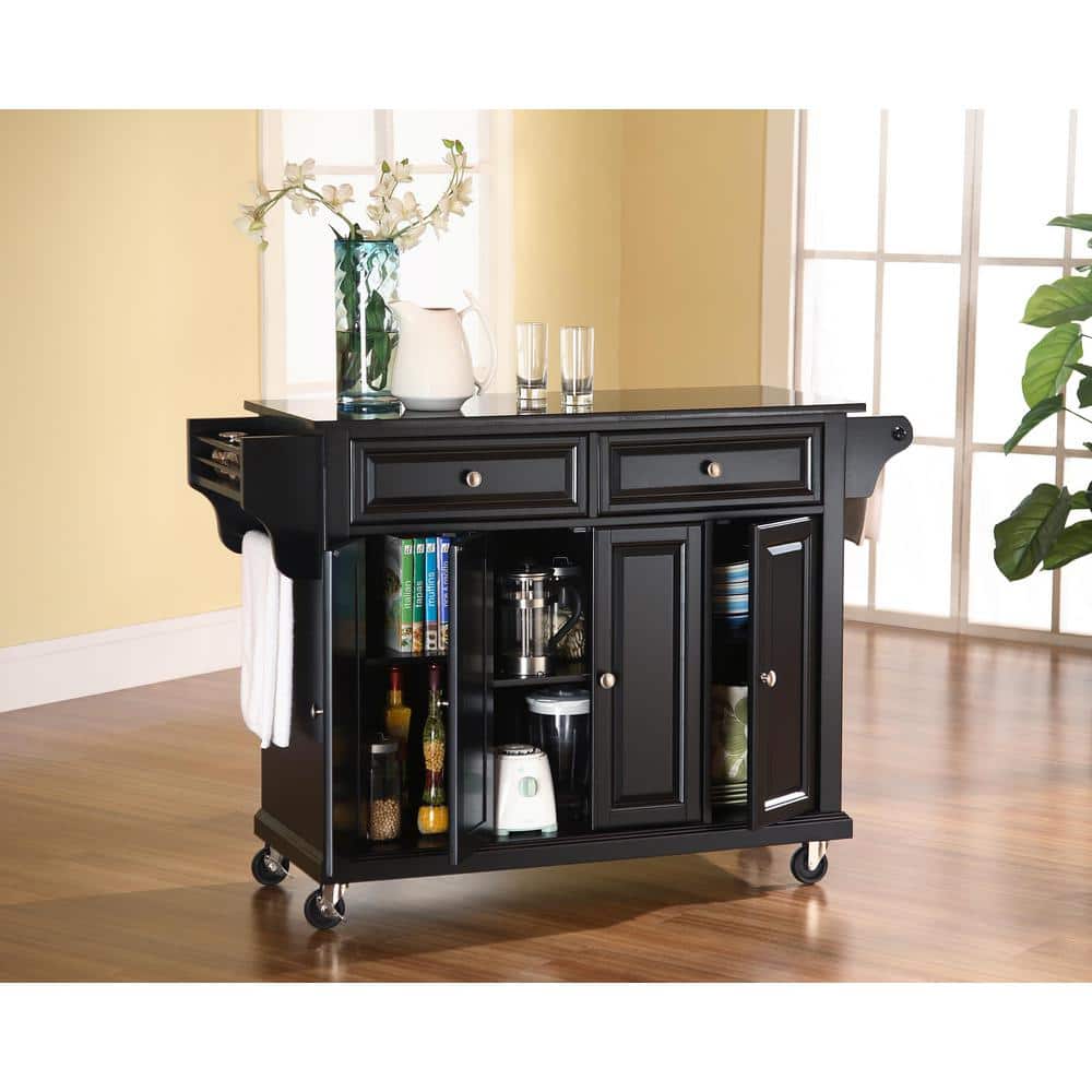 Black Granite Top Kitchen Cart with Storage and Spice Rack