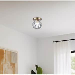 Sequoia 5 in. 1-Light Gold Modern Semi Flush Mount Ceiling Light Fixture with Clear Glass Shade