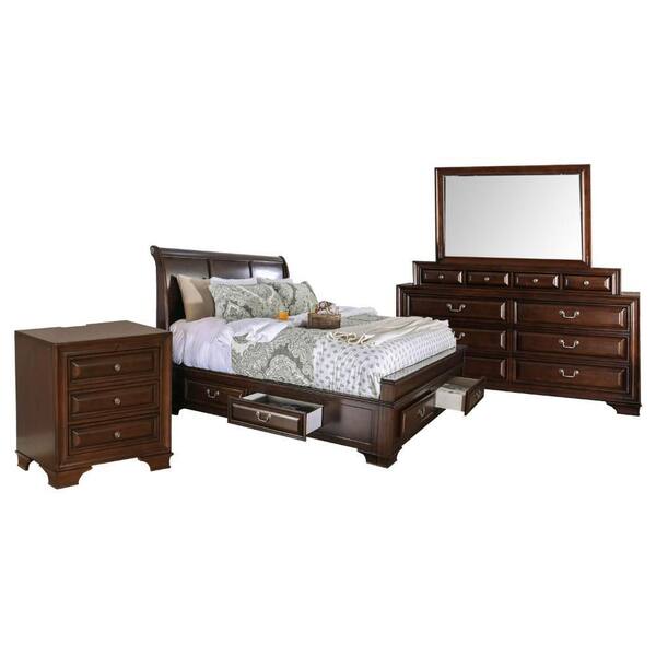 Benjara Lio 4-Piece Cherry Brown and Silver King Wood