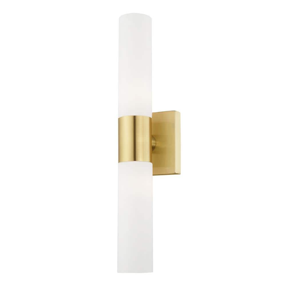 Satin Brass 2-Light Vanity with Opal Glass Shades