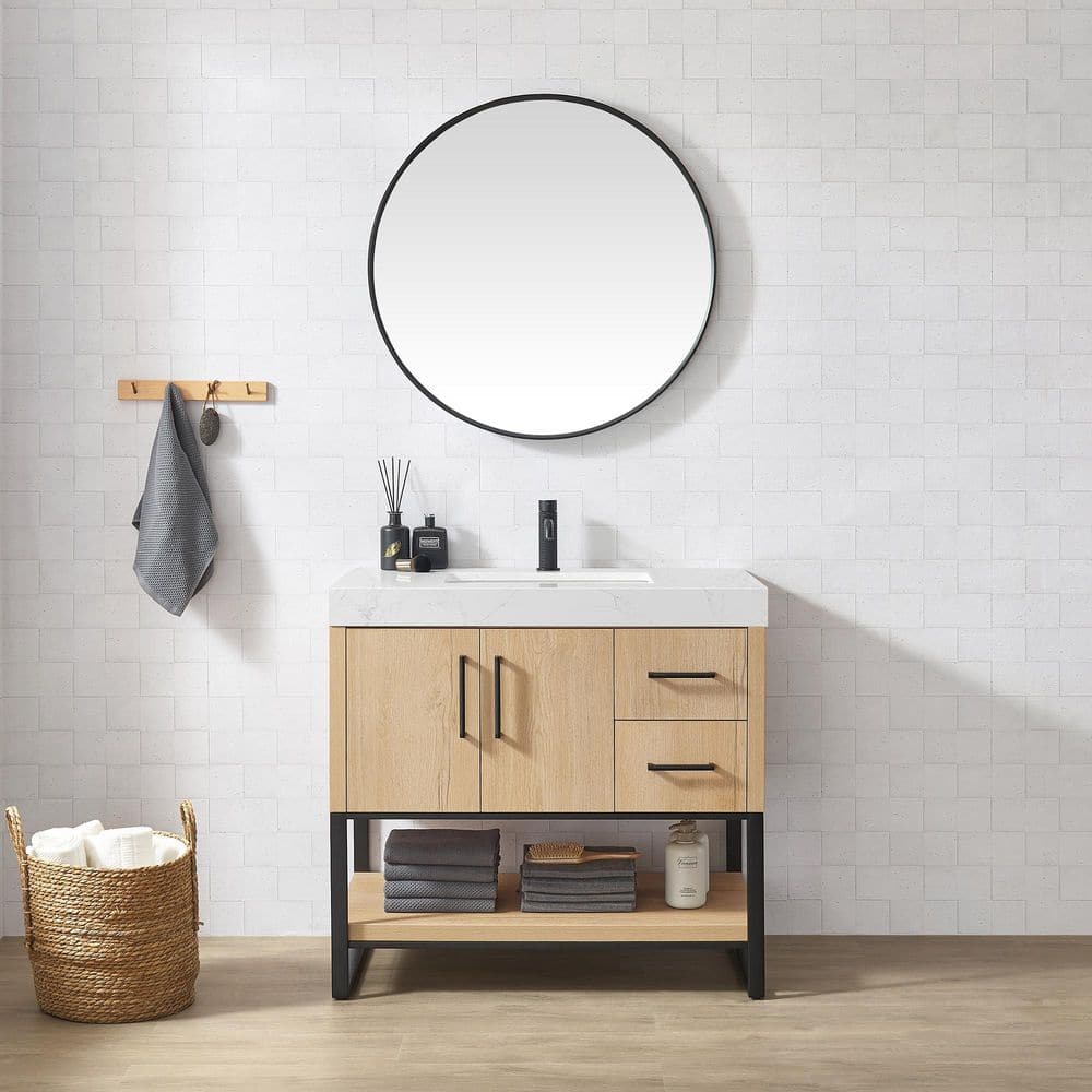 Kolkata 36 in.W x 22 in.D x 34 in.D Single Bath Vanity in Weathered Oak with White Engineered Stone Top price history on PriceWatchPro