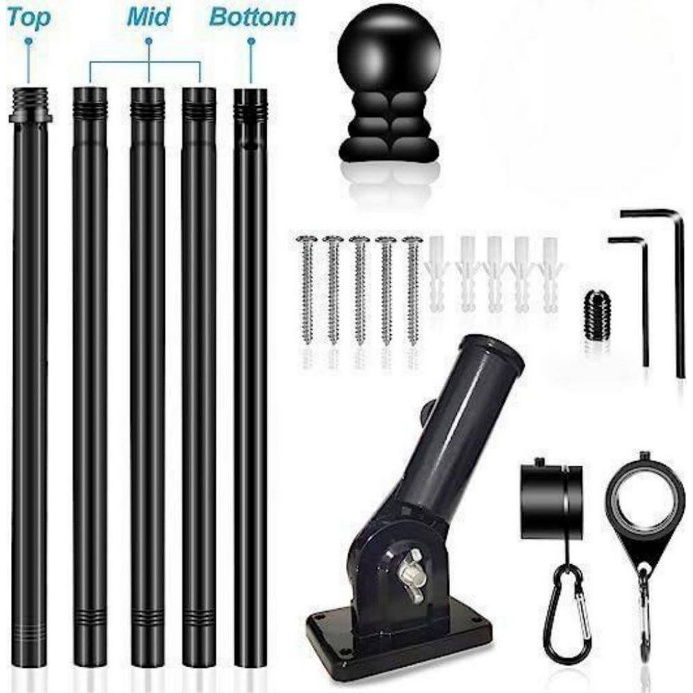 6ft Black Stainless Steel Outdoor Flag Pole Kit with Adjustable Bracket