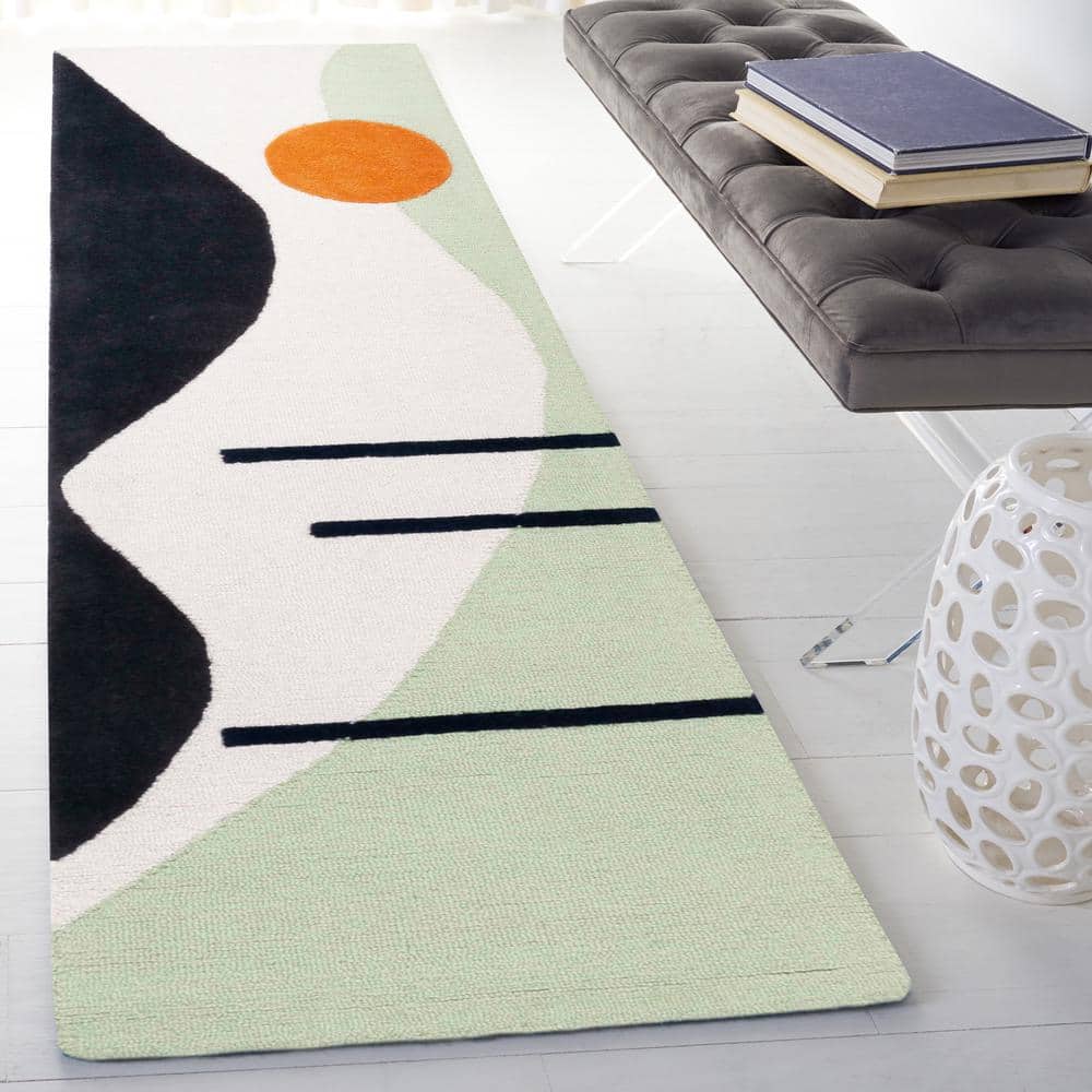 Rodeo Drive Green and Black Wool Hand-Tufted Runner Rug