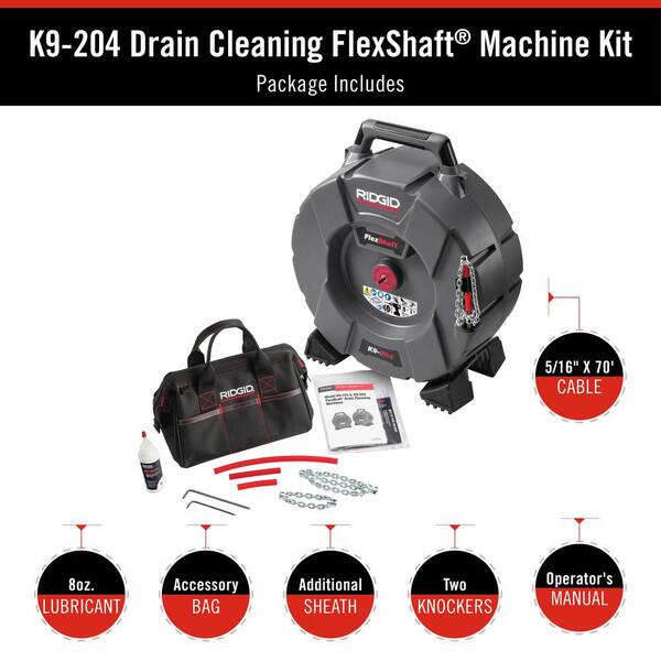 Ridgid Drain Cleaner - 2 to 4- 5/16 x 70' / 64273 *FLEXSHAFT K9-204