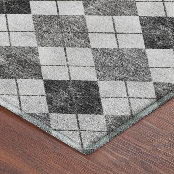 Mayfield Premium Machine Washable Abstract AMF2237 Gray 3 ft. x 5 ft. Area Rug