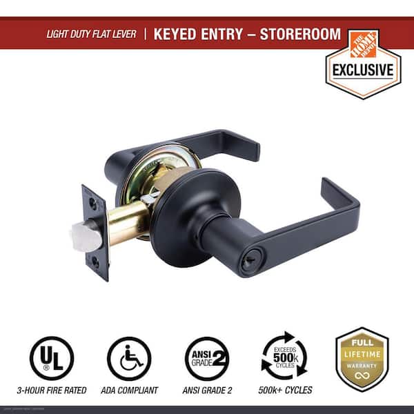 Light Duty Commercial Storeroom Lever, ADA, UL 3-Hour Fire, ANSI Grade 2, Matte Black Finish