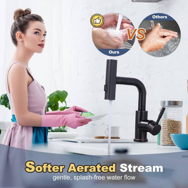 3 Modes Single Handle Stainless Steel Waterfall Bar Faucet with Pull Down Sprayer and Deckplate in Oil Rubbed Bronze