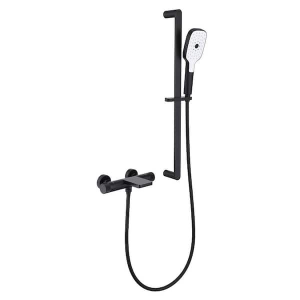 Tomfaucet Thermostatic 2-Spray Tub and Shower Faucet with 3 Setting Hand Shower in Matte Black (Valve Included)