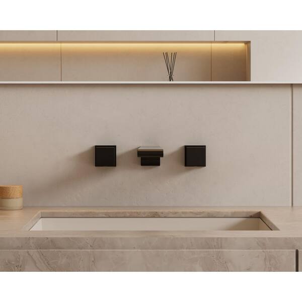 FARNE Double Handles Wall-Mount Bathroom Sink Faucet Trim with Pop-Up Drain in Matte Black