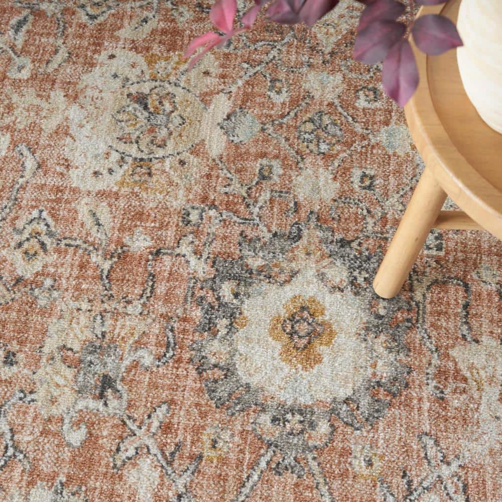 Rust Rectangular 6' x 9' Synthetic Floral Area Rug