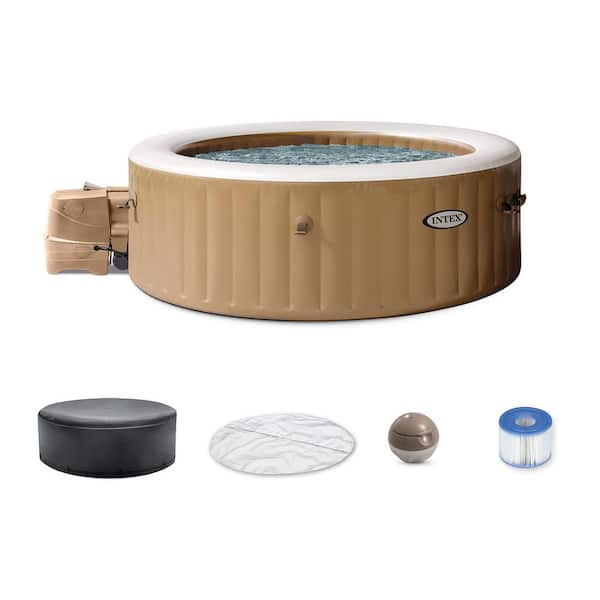 PureSpa 6 Person 140 Jet Bubble Massage Inflatable Hot Tub Spa Set, 120-Volt, Sahara Tan