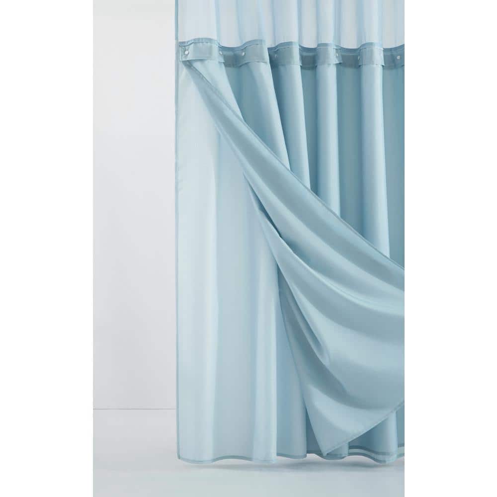 Sky Blue Waffle Weave Fabric Shower Curtain with Detachable Liner