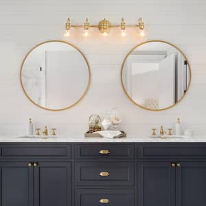 Modern Light Gold Vanity Light 35.5 in. 5-Light Bathroom Power Room Light with Globe Clear Glass Shades