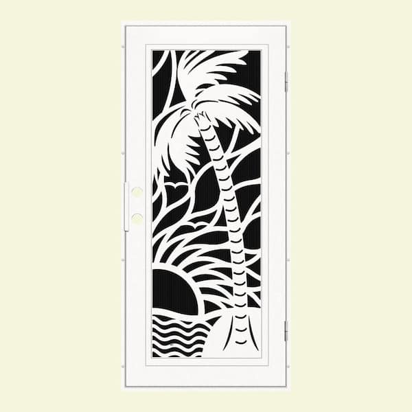 Unique Home Designs 36 in. x 80 in. Playa White Left-Hand Surface Mount Security Door with Charcoal Insect Screen