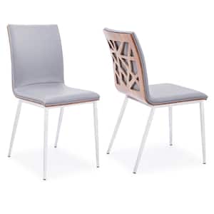Crystal 33 in. Gray Faux Leather and Brushed Stainless Steel Finish Dining Chair (Set of 2)