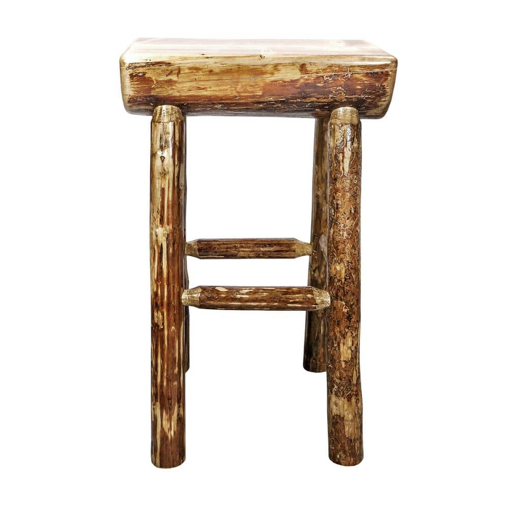 Rustic Lodge Pine Brown Backless Barstool, 30" Height
