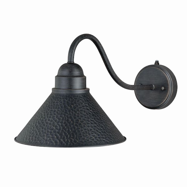 VAXCEL Outland 1-Light Dusk to Dawn Black Gold Farmhouse Barn Dome Outdoor Wall Lantern Sconce