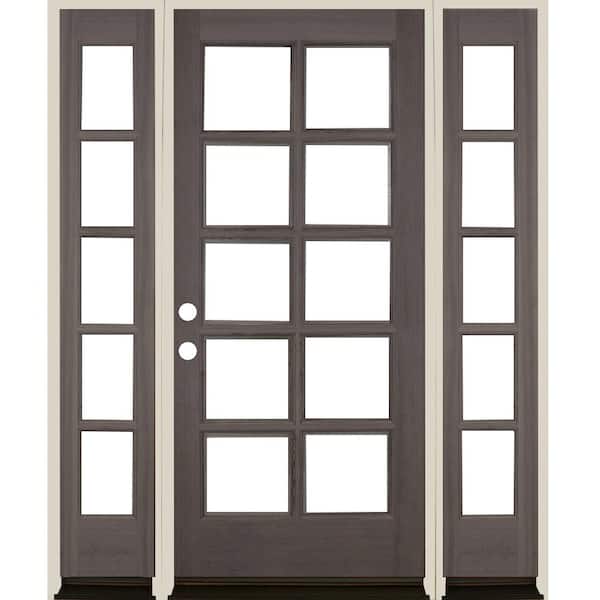 Krosswood Doors 64 in. x 80 in. French RH Full Lite Clear Glass Grey Stain Hemlock Prehung Front Door with DSL