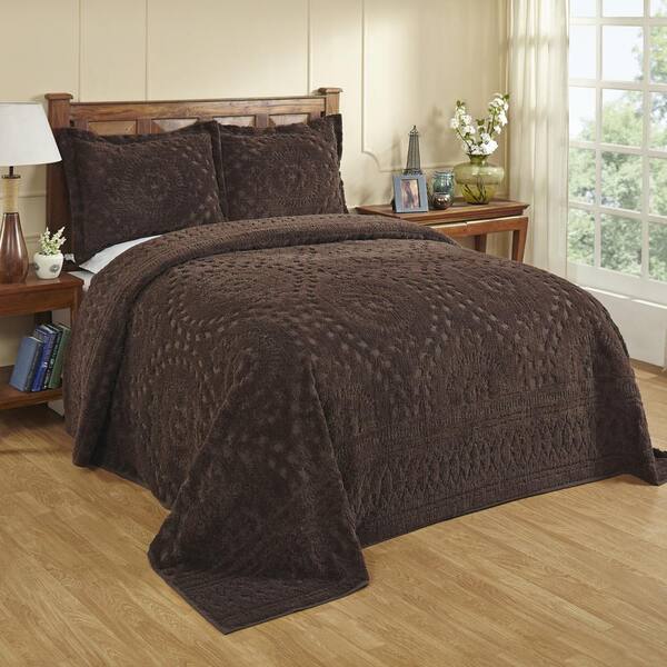 Better Trends Rio Collection in Floral Design Chocolate Twin 100% Cotton Tufted Chenille Bedspread